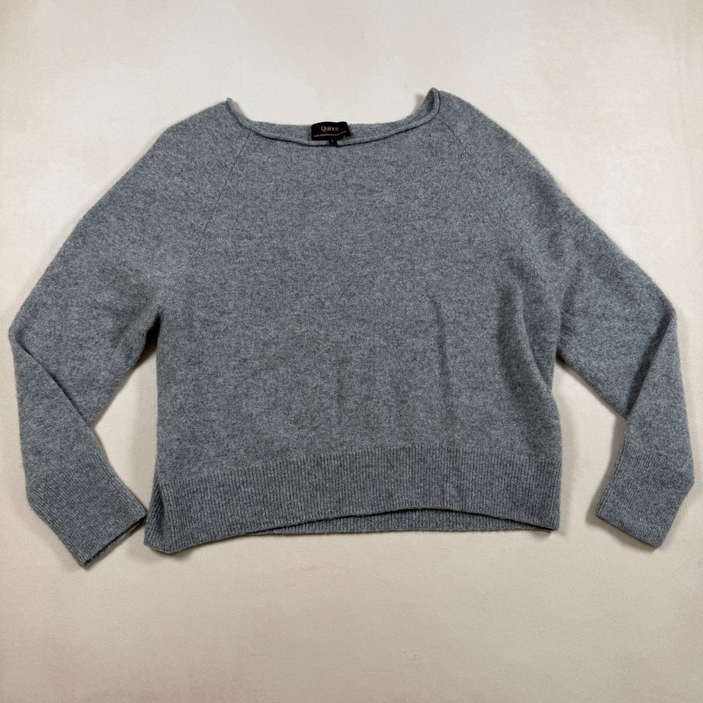 Quince Womens L 100% Mongolian Cashmere Boatneck Sweater Heather Gray Cropped